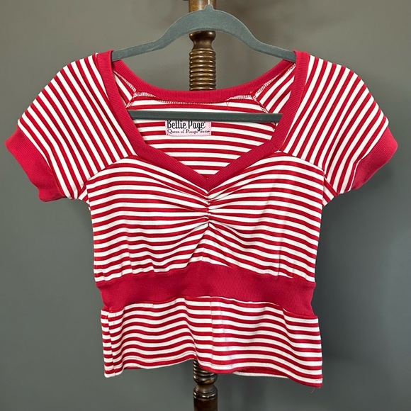 Bettie Page Tops - Bettie Page Ships Ahoy 1950s Inspired Sweat Heart Striped Top